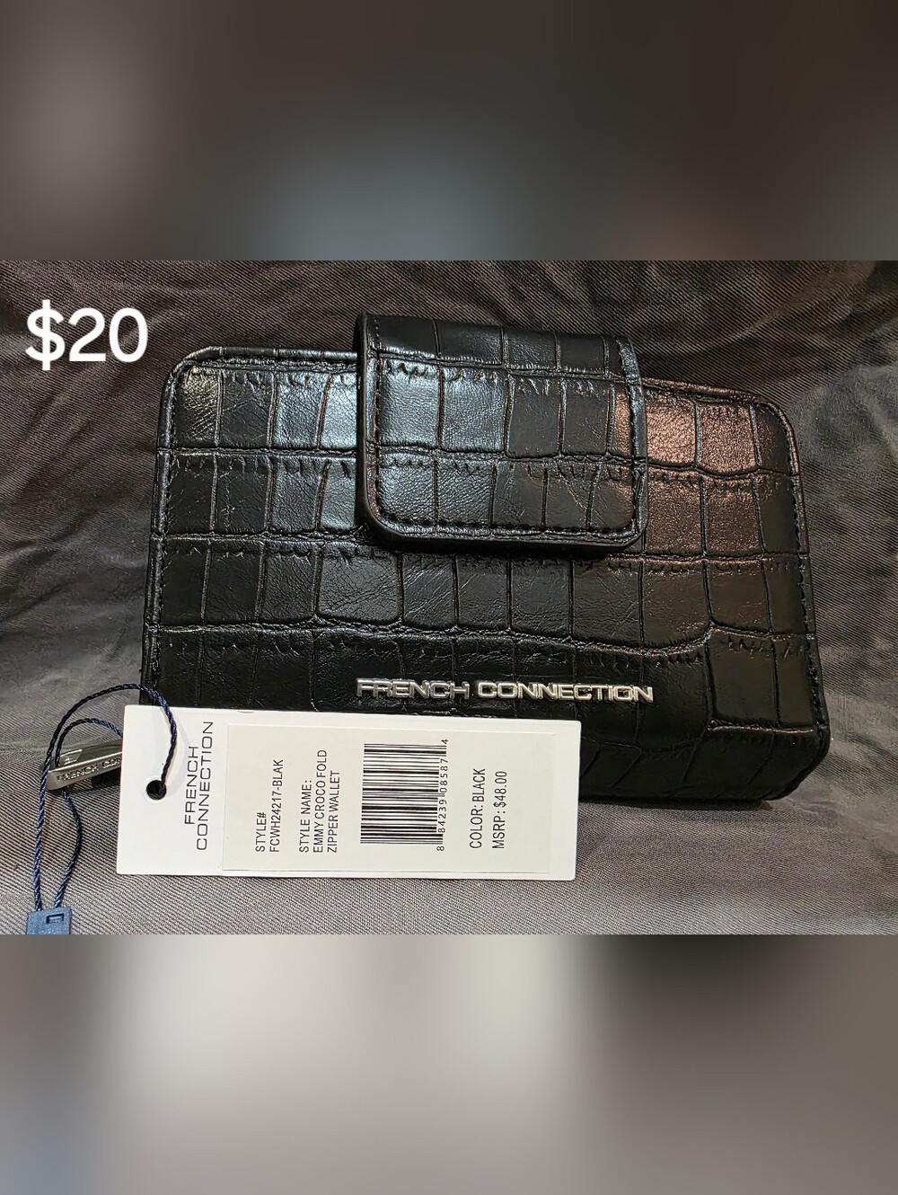 French Connection Emmy Croco Fold Zipper Wallet
